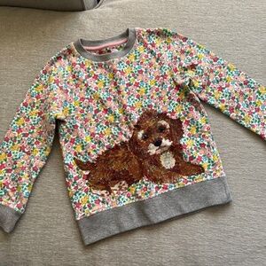 EUC Mini Boden Superstitch 6-7 puppy dog sweatshirt sweater fleece 6 girls